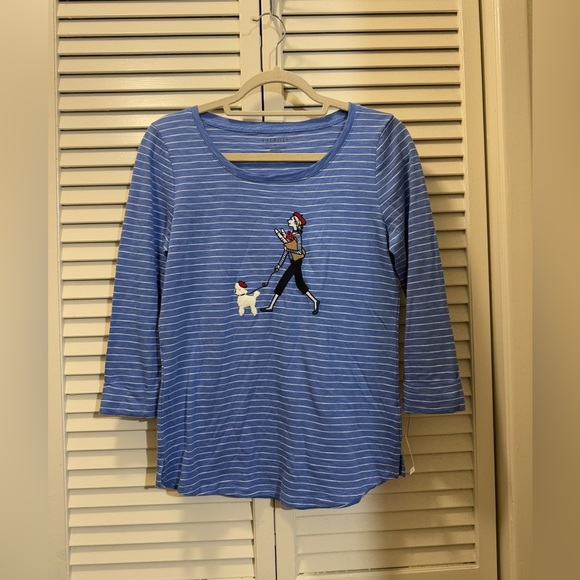 Talbots French Poodle Shopper Knit Blue Stripe 3/4 Sleeve Pullover Travel - Picture 3 of 7